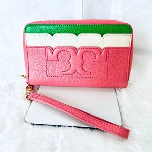 Tory Burch Pink and Green Wristlet
